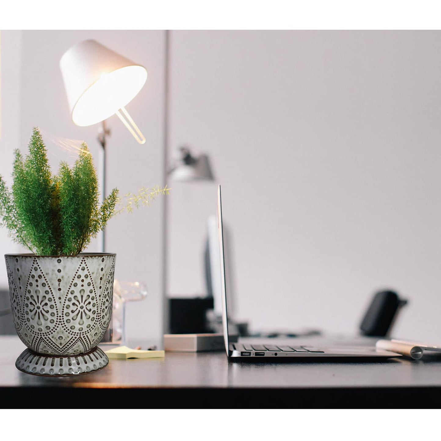 Gepege 6 Inch Beaded Ceramic Planter Set of 2 with Drainage Hole and Saucer for Plants, Indoor-Outdoor Large Round Succulent Orchid Flower Pot (Smoked Gray, Inner-pots not Larger Than 5 Inch)