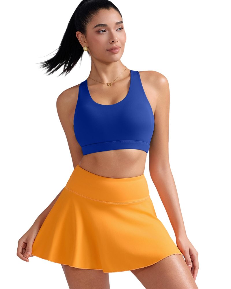 RUNNING GIRL Sports Bra for Women, Criss-Cross Back Padded Strappy Sports Bras Medium Support Yoga Bra with Removable Cups(2353 Bright Blue_3XL)