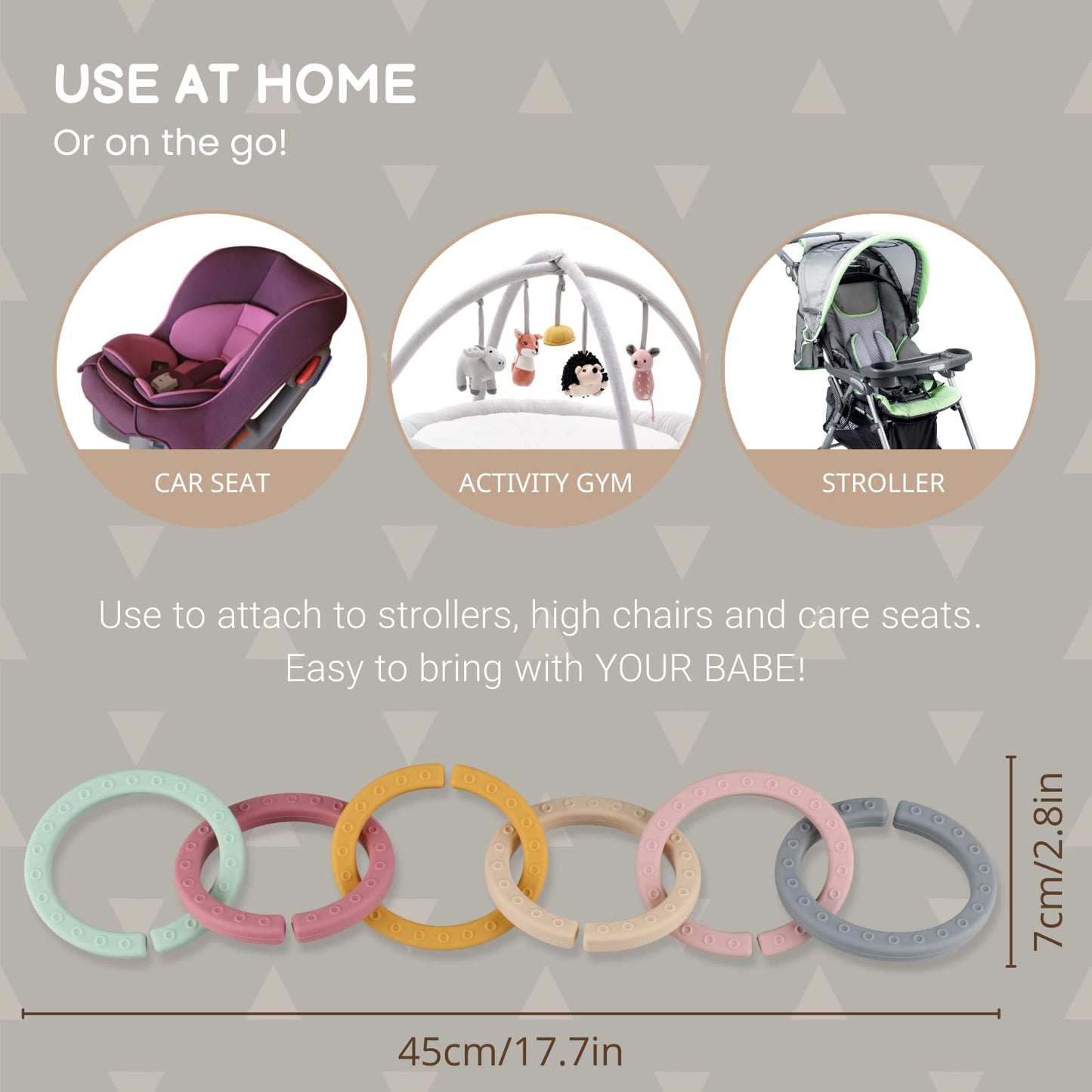 Baby Linkable Rings Set and Silicone Baby Teethers - Attach to Strollers, Car Seats & More - Food Grade Silicone, BPA & Phthalate Free (Set of 6)