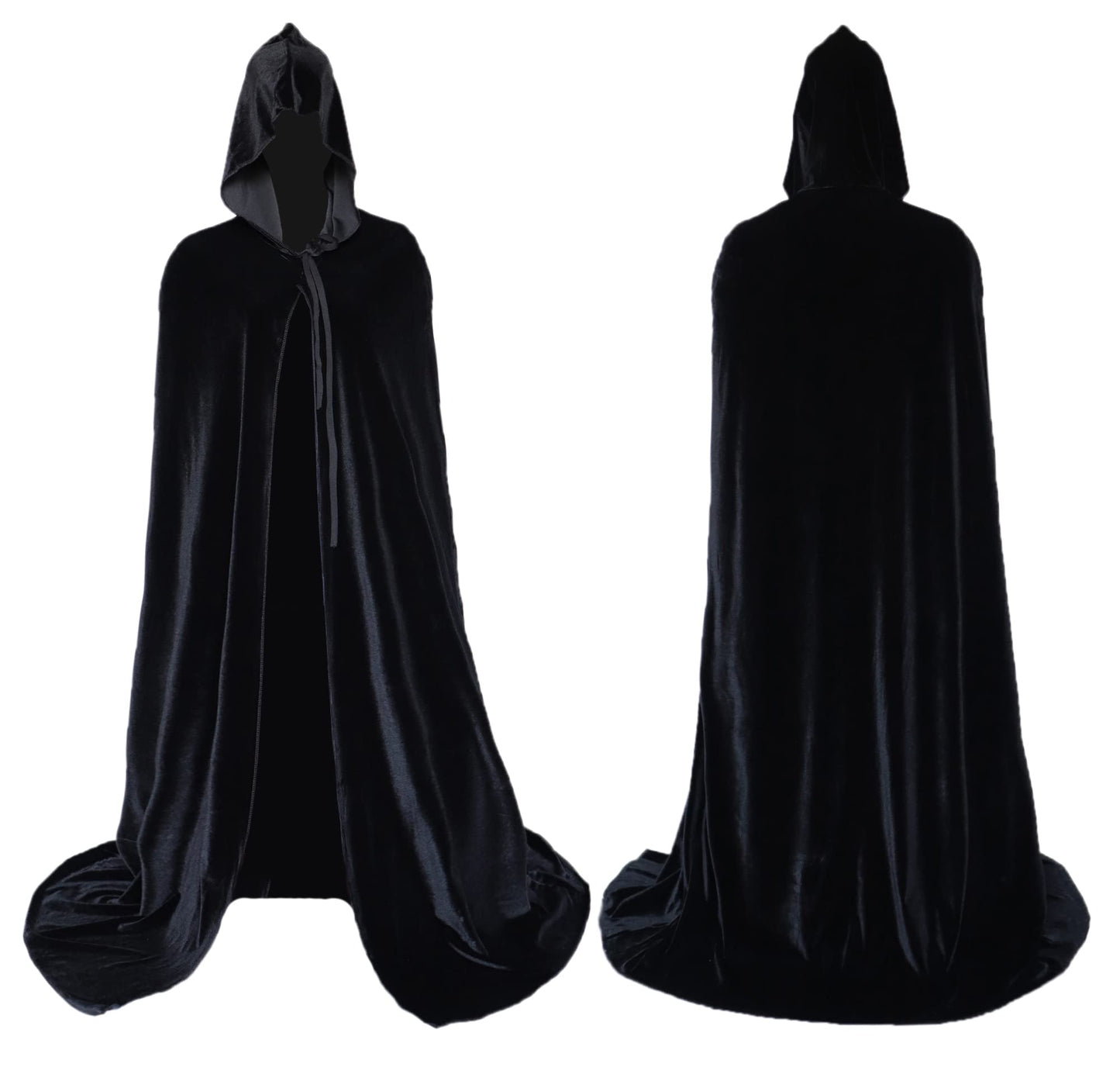 Velvet Cloak Cape Wizard Hooded Party Halloween Cosplay Costumes for Men Women 53” (Black)