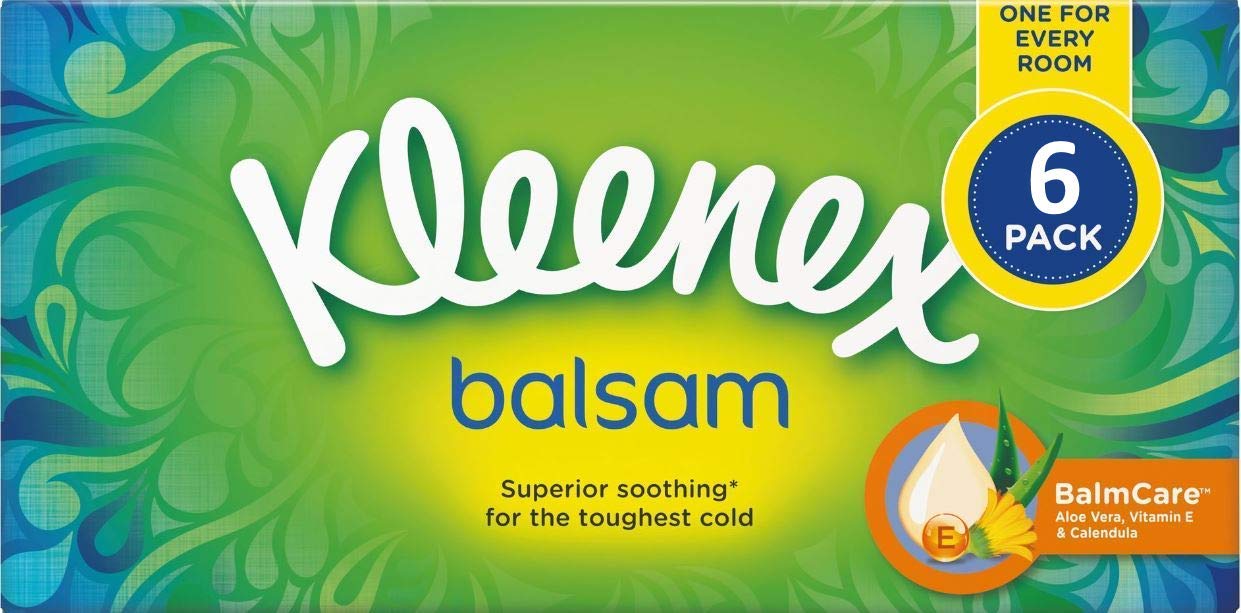 Kleenex Balsam 3 Ply Facial Tissues Superior Soothing Balm Care, 384 Count, Pack of 6, COST270680(Packaging May Vary)
