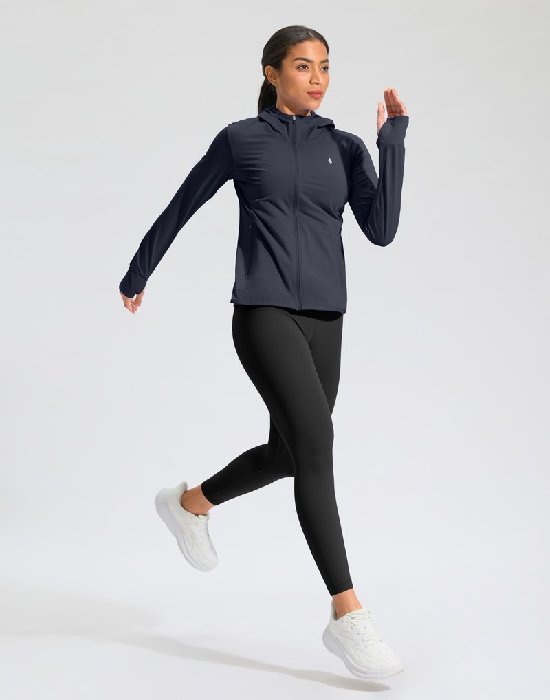 Soothfeel Women's UPF 50+ Sun Protection Hoodie Jacket Lightweight Long Sleeve Sun Shirt for Women with Pocket Hiking Outdoor Navy Blue 3XL