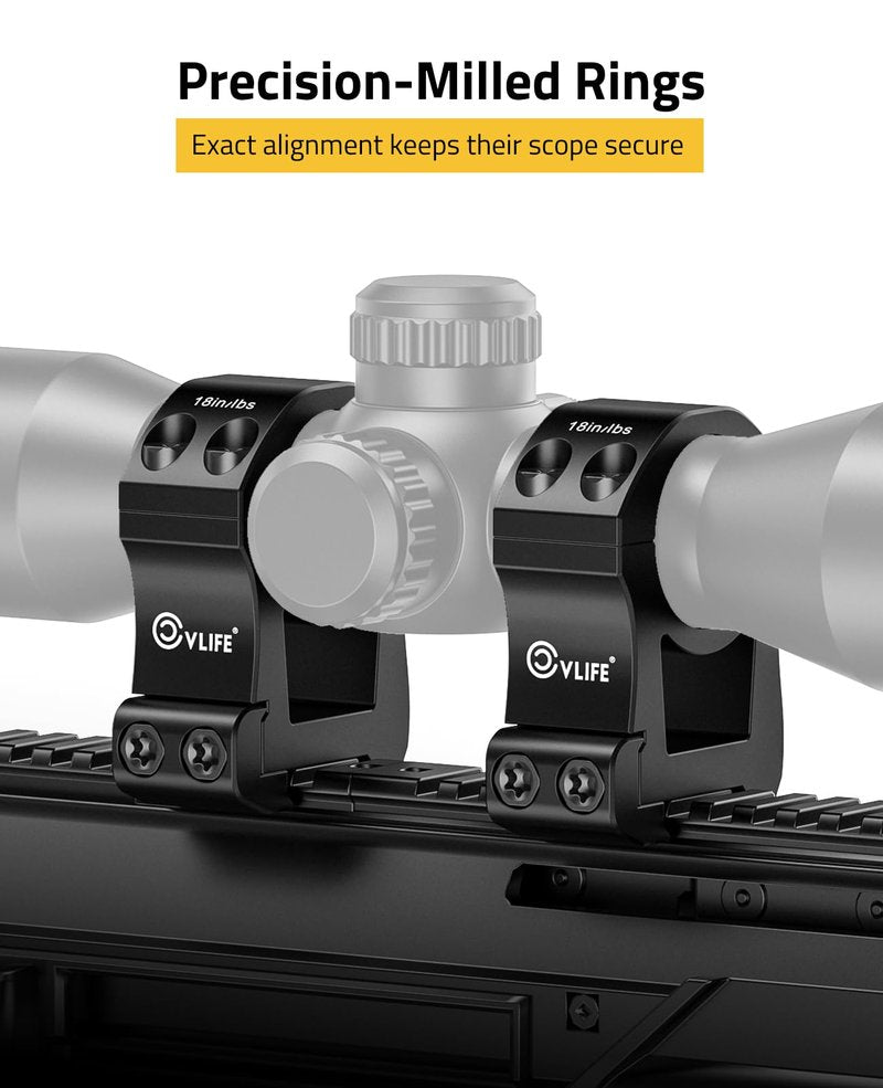 CVLIFE 1 inch Scope Rings Extra High Profile Precision Mount - Compatible with Picatinny Rails - 20mm See Through Rifle Scope Mount - 2 Pieces