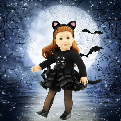 Emily Rose 18 Inch Doll Clothes New Improved 5 PC Black Cat Halloween Costume Tutu Skirt Outfit, Includes Shoes and Headband Accessories | Compatible with 18" American Girl Dolls | USA Company
