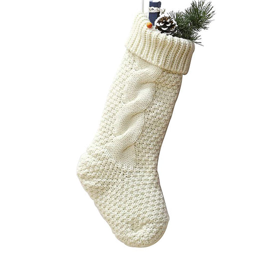 18" Large Size Cable Knit Christmas Stockings,Unique Burgundy Xmas Stocking Decorations for Family Holiday Season Decor (White)