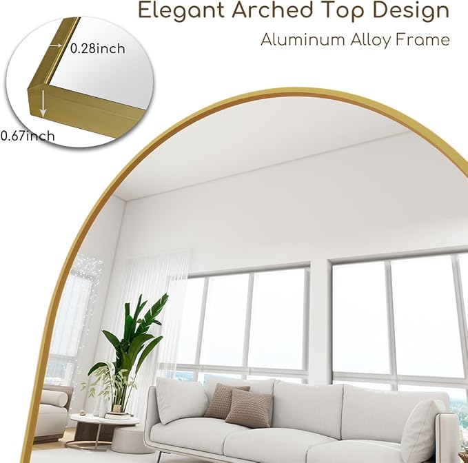Arched Full Length Mirror, 70"x26" Free Standing Floor Mirror, Modern Full Body Mirrors with Stand, Wall Mirrors with Aluminum Alloy Frame for Bedroom,Living Room, Gold
