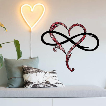 Infinity Heart Wall Decor, Unique Infinity Heart Metal Wall Art Decor Love Sign Steel Wall Plaques Bedroom Ornaments for Home Wedding Decor, Room Living Room Decoration (Red Black, 23.6x20.6inch)