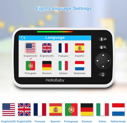 HelloBaby Monitor with Camera and Audio, 5'' Large Screen with 3500mAh Battery, Remote Pan-Tilt-Zoom Camera, Two-Way Talk, ECO-Mode, Auto-Night Vision, Range up to 960ft and No WiFi