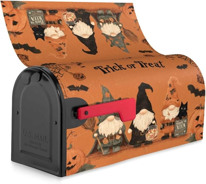 Mailbox Covers Gnomes Halloween Pumpkin Gnomes Halloween Pumpkin Magnetic Letter Post Box Cover Standard Size 21 x 18 Inch Garden Yard Home Decorative