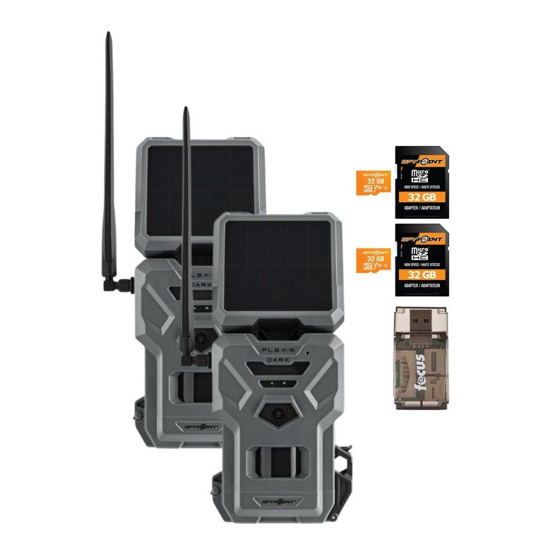 SPYPOINT Flex-S Dark Cellular Trail Camera with Solar Panel Dual SIM and 32GB MicroSD Card (2-Packs)