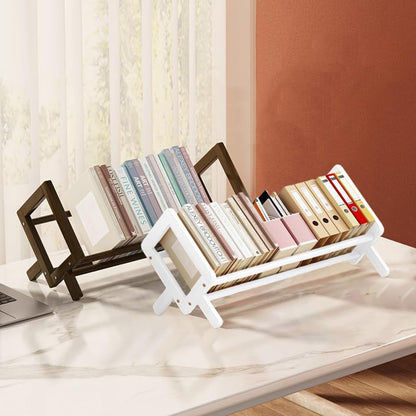 Fox Claw Wood Tilting Bookcase in Living Room/Home/Office, Desktop Book Shelf Organizer Bookshelves Storage Rack for CDs/Magazine/Books Display (White, 16"-L)