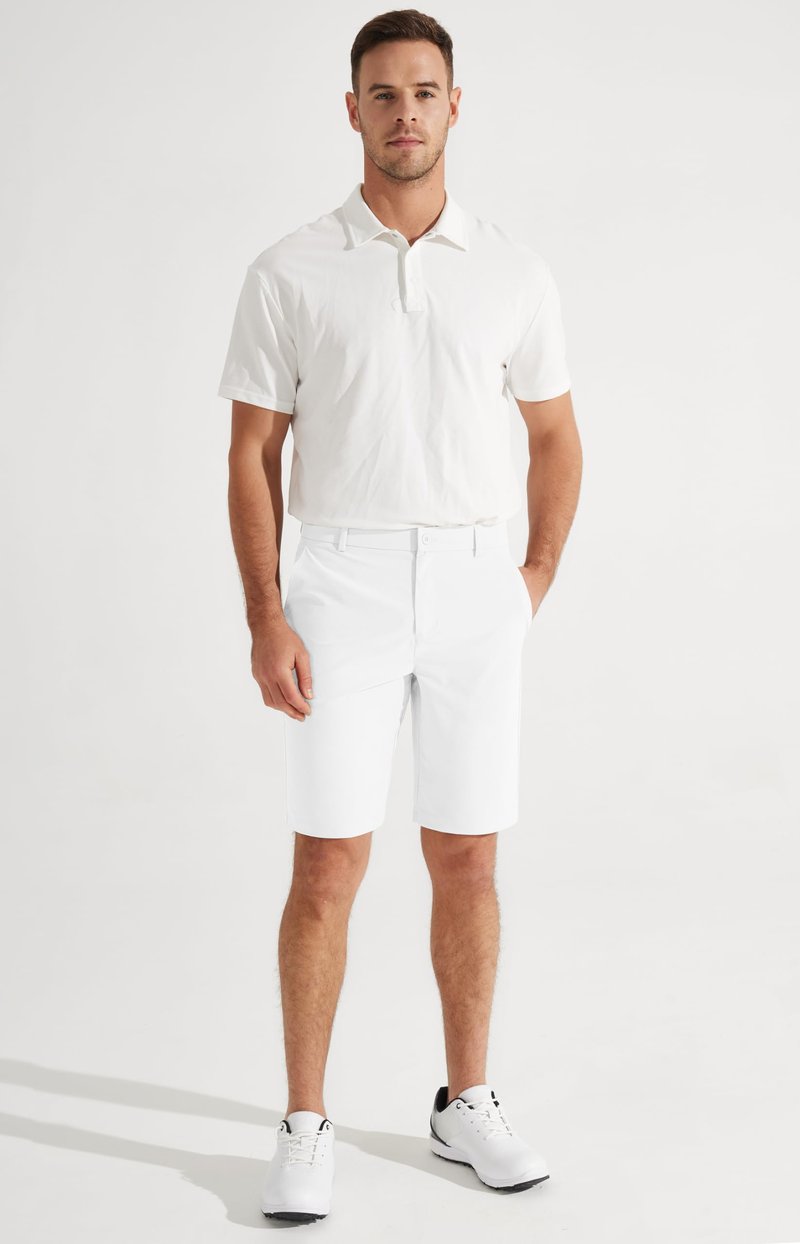Libin Men's Golf Shorts 9" Work Dress Shorts Casual Flat Front Hybrid Short Lightweight Quick Dry Water Resistant, White, Size 32