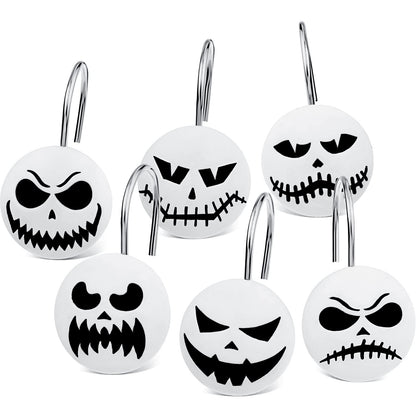 Jetec 12 Pcs Skull Shower Curtain Hooks Halloween Shower Rings Decorative Skeleton Curtain Hook Rings Stainless Steel Bathroom Hooks with Skull Decor for Home Halloween(Cool Style)