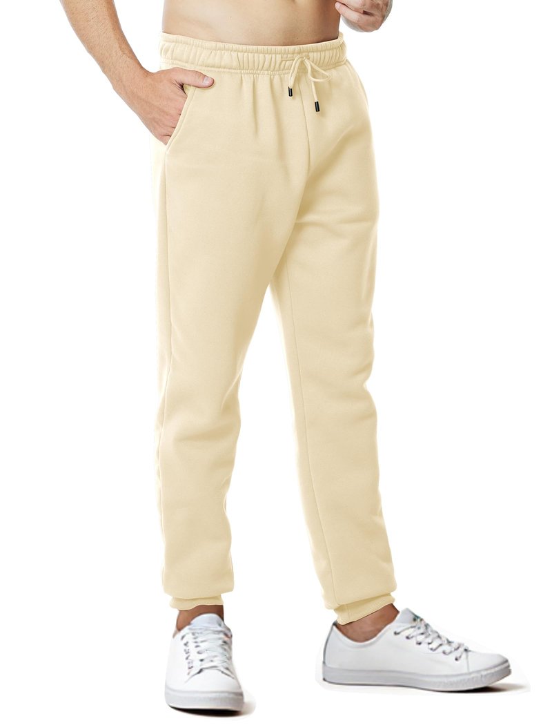 Asrlivp Mens Sweatpants with Pockets Lightweight Gym Drawstring Fleece Joggers Casual Elastic Waist Workout Pants(L,Khaki)