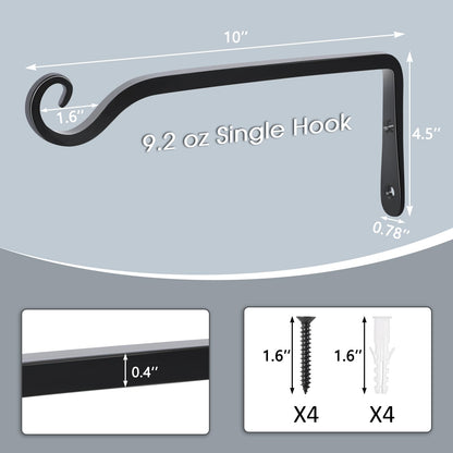 Gtongoko 2 Pack 10 Inch Metal Plant Hangers Wall Hooks for Hanging Plant Brackets, Outdoor Hooks for Hanging Bird Feeders, Flower Baskets, Lanterns, Wind Chinme, Solar Lamps
