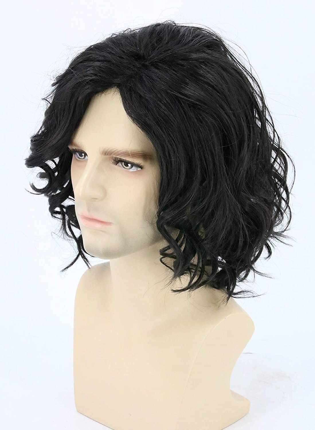 Topcosplay Mens Hair Wig Black Short Curly Fluffy Cosplay Halloween Costume Party Wigs