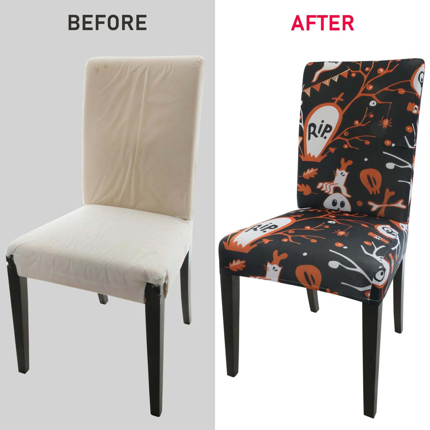 Amonsa Kitchen Dining Room 2 Pcs Chair Covers for Halloween Party Parson Chair Covers Reusable Washable Strech Fabric with Elastic Orange Cute Ghost