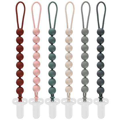 6-Pack Silicone Pacifier Clips for Babies, Safe Teething Beads, Rust-Free Holders, Baby Boy and Girl Essentials, Newborn Must-Have Accessories, BPA-Free