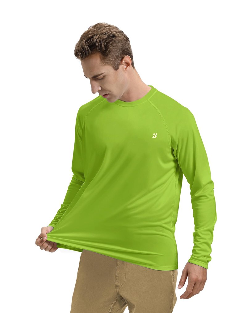 Roadbox Mens UPF 50+ Long Sleeve SPF Diving Rash Guard UV Sun Protection Shirts for Outdoor Fishing Hiking Swimming Running Lime Green