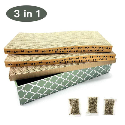 Cat Scratcher Cardboard Scratching Pads Scratch Lounge Bed with Catnip 3PCS Reversible Corrugated Cardboard with Scratch Box