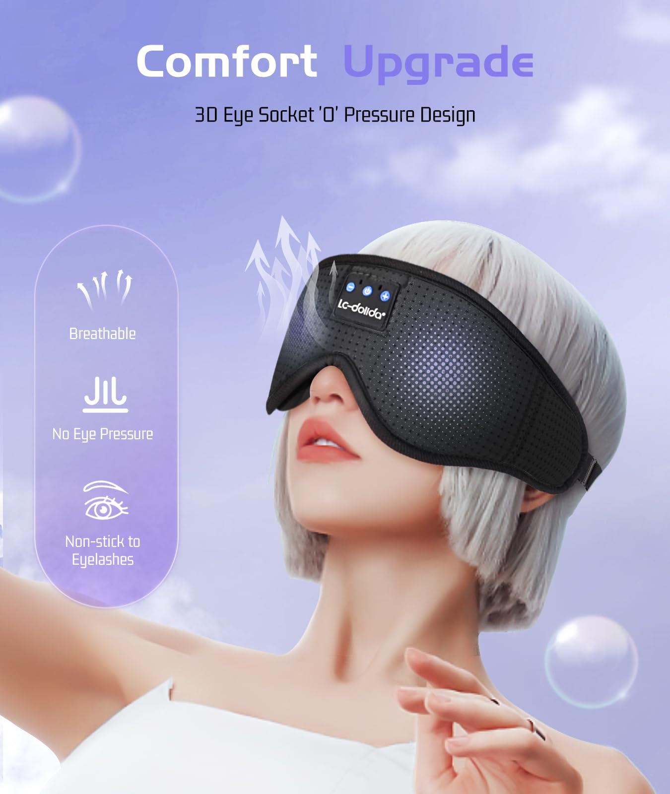 LC-dolida Sleep Headphones, White Noise Bluetooth Sleep Mask 3D Wireless Timing Eye Mask for Sleeping, Sleep Mask with Bluetooth Headphones for Side Sleepers Travel Yoga, Cool Gadgets for Men Women