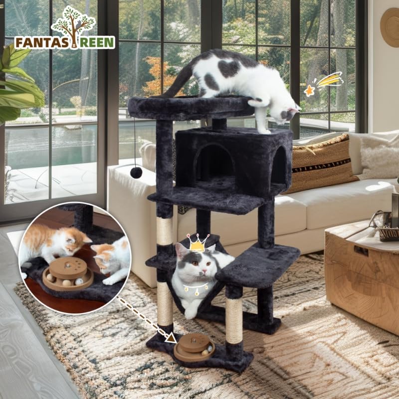 Fantasreen 40" Gray Cat Tree Tower for Indoor Cats, Scratching Post with Hammock, Cat Condo for Kittens and Adult Cats
