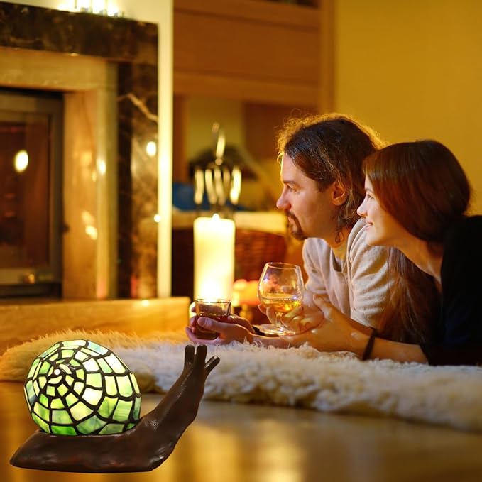 Tiffany Style Blue Snail Accent Table Lamp Handmade Stained Glass Shade Night Light for Kids with 3 Color Temperatures LED Bulb - Ideal Gift for Home Decor(8" D x 5" W x 5" H)