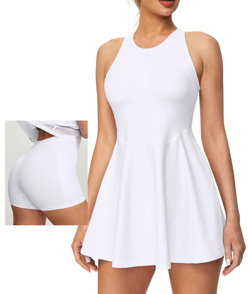 Heathyoga Womens Tennis Dress with Shorts Underneath Athletic Dress for Women Summer Romper Dresses with Pockets Golf Outfits White