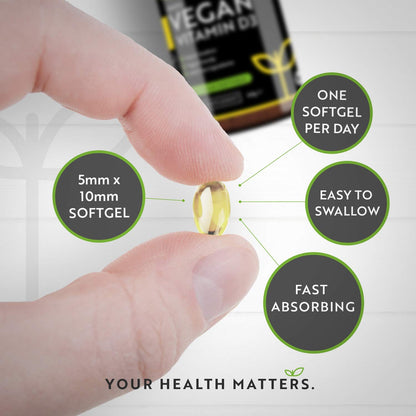 Vegan Vitamin D 1000iu (25ug) - Plant-Based Vitamin D3 Softgel Capsules Derived from Lichen - Maintenance of Healthy Immune System, Muscles, Bones & Teeth - 180 Softgels - Made in The UK by Nutravita