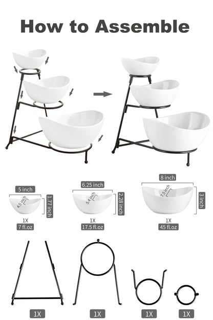 3 Tier Serving Tray, Chip and Dip Serving Set Oval Serving Bowl Set Serving Dish for Entertaining, Halloween, Thanksgiving, Christmas, Dessert, Appetizer, Candy, Vegetable, Black