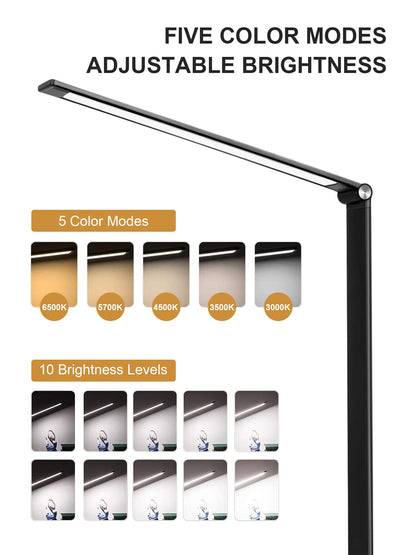 LENDOO LED Desk Lamp with USB-C Charging, Super Wide & Bright, 5 Color Modes X 10 Brightness Levels,Desk Light for Home Office