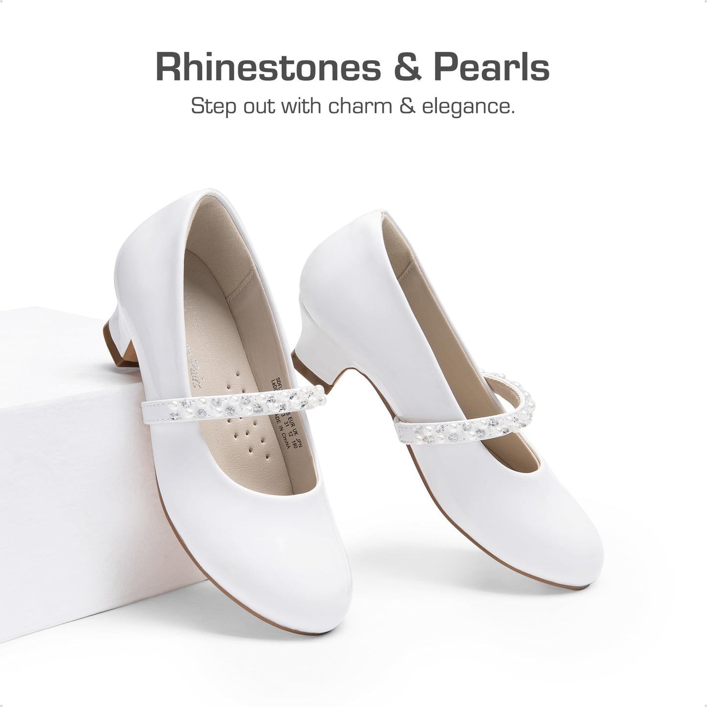 DREAM PAIRS Girls Party Shoes Low Heels for Little Big Girl Mary Jane Shoes with Pearl Rhinestones Flower Girl Pumps Princess Wedding,Size 3 Big Kid,White,SDFL2403K