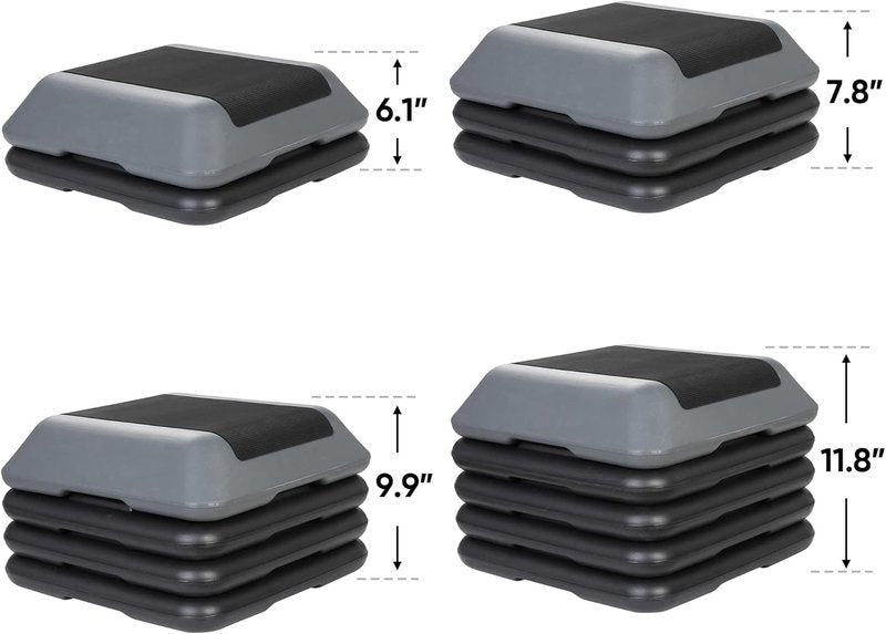 16 Inch Aerobic Step Platform - Adjustable Mini Exercise Stepper for Home Gym | Cardio Strength Training with 4 Risers