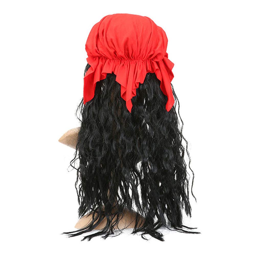 Pirate Wig for Women Men, Pirate Costume Women Men Halloween, Black Hair Wigs with Accessories, Headband Bandana Head Scarf Set, Adult Captain Hat Eye Patch