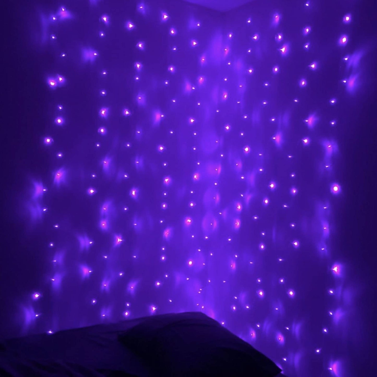 Dazzle Bright Curtain String Lights, 300 LED 9.8ft x 9.8ft 8 Lighting Modes Fairy Lights USB Powered, Waterproof Lights for Halloween Christmas Party Wedding Outdoor Indoor Wall Decorations (Purple)