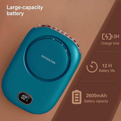 AOCOOLFAN Portable Neck Fan, Mini Small Personal Handheld Fan USB Rechargeable 3 Speed for Girls Boys Woman Eyelash Travel Home Office Outdoor (Blue)