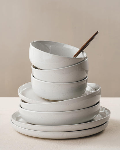 Famiware Milkyway Plates and Bowls Set, 12 Pieces Dinnerware Sets, Dishes Set for 4, White