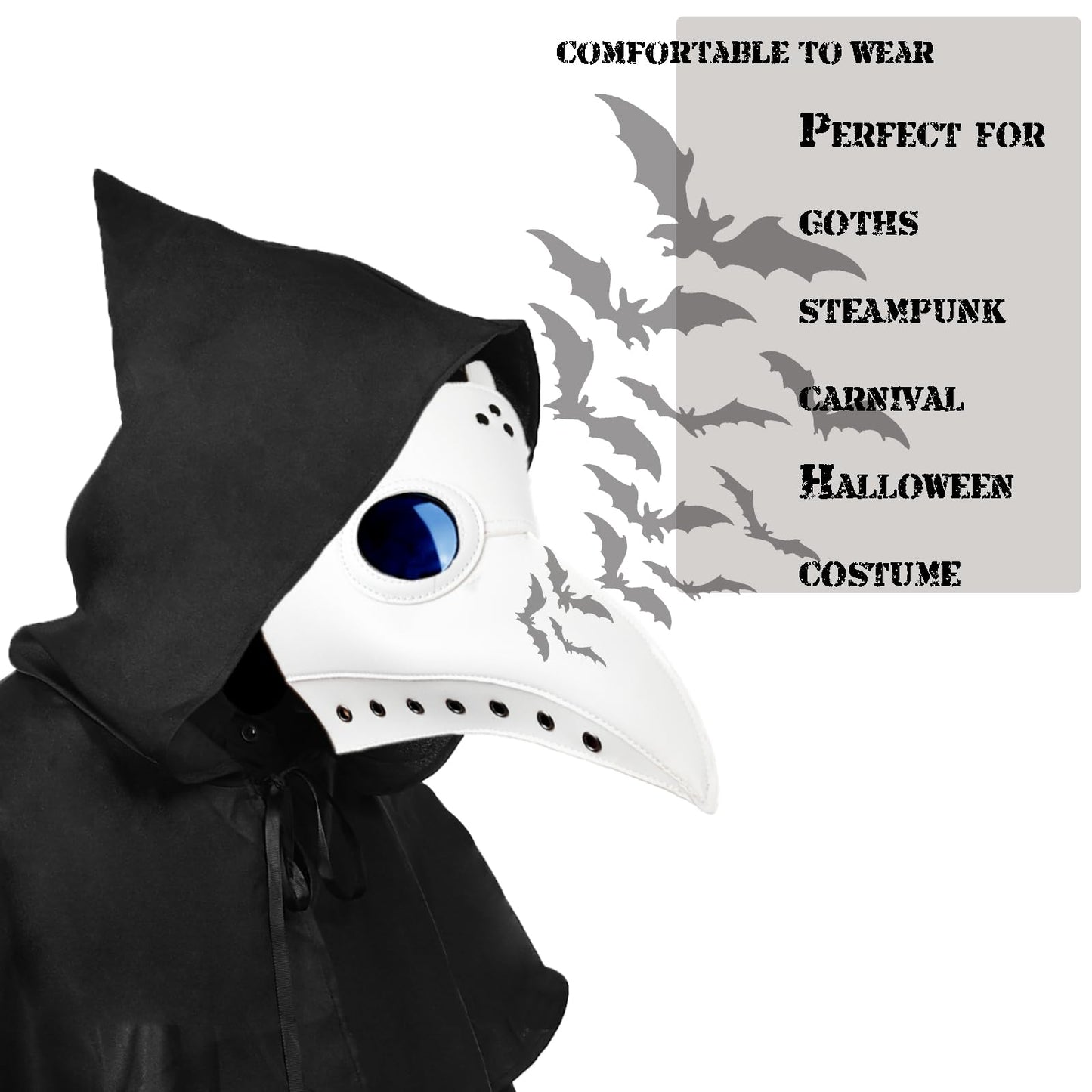 Raxwalker Plague Doctor Bird Mask Cloak Set Retro Steampunk Halloween Costume Long Nose Beak Cosplay Props (White SET)