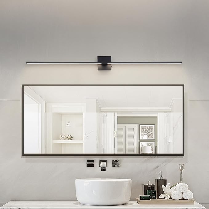 URSOLA Black Bathroom Light Fixtures, 48 inch Modern LED Vanity Lighting Over Mirror, 3CCT Dimmable Wall Sconces for Bedroom