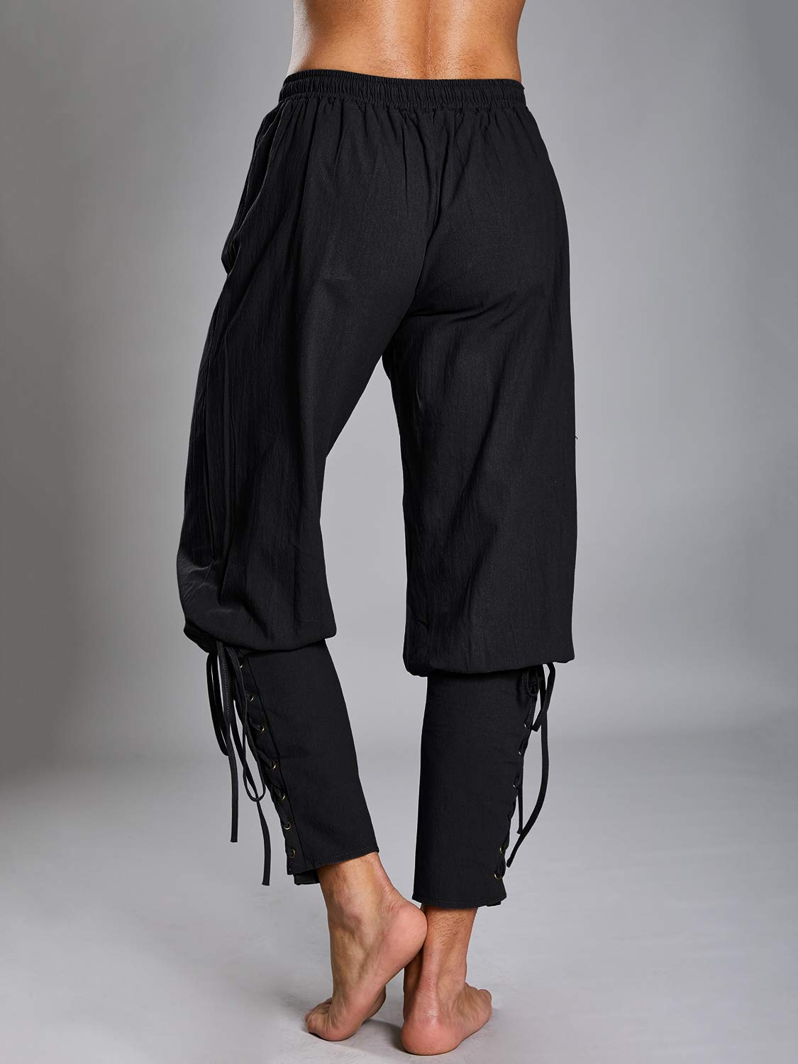 Makkrom Mens Medieval Ankle Pants Viking Pirate Costume Lace Up Tapered Banded Renaissance Navigator Halloween Trousers