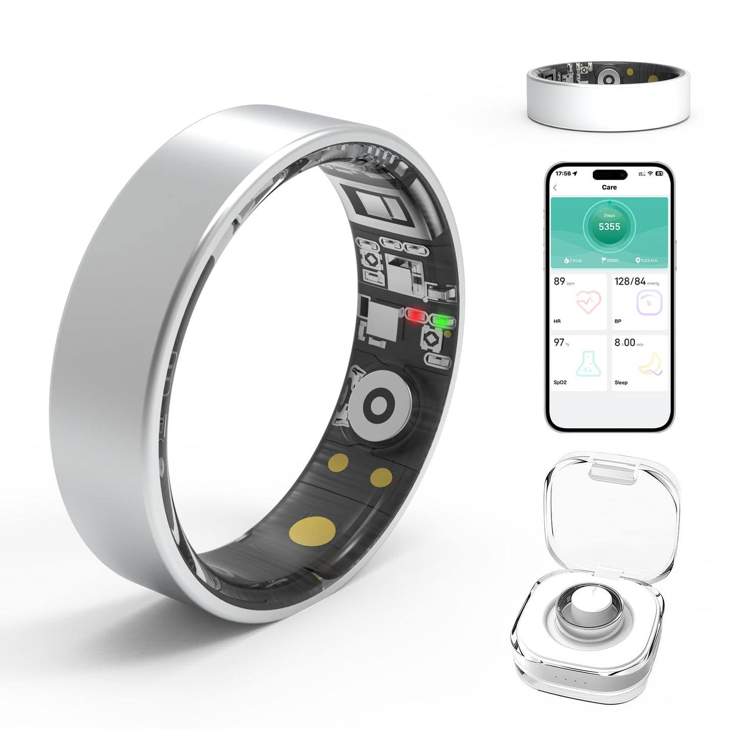 Smart Rings for Women Men,Fitness Tracker Ring,Heart Rate,Blood Oxygen,Blood Pressure,Step Tracker,Sleep Monitoring,No Subscription Fee,IP68 Waterproof Smart Ring for iphone&Android(Silver 9)