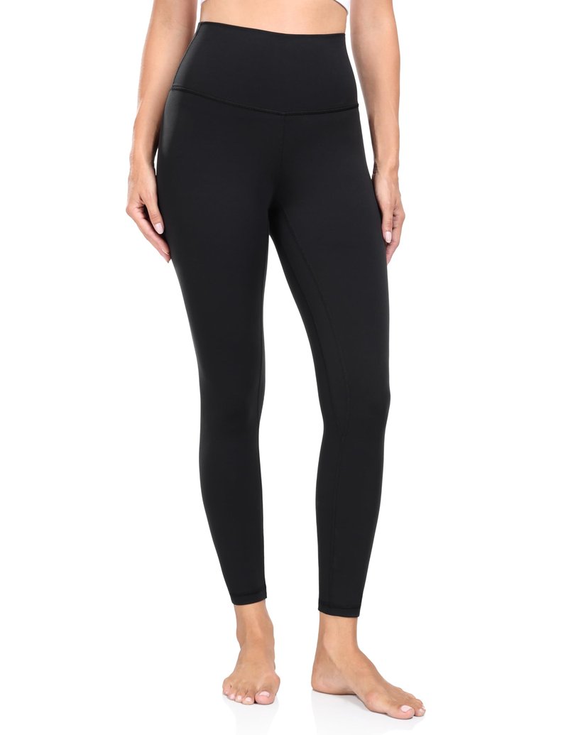 YUNOGA Women's High Waisted Workout Leggings 25" Inseam Ultra Soft Tummy Control Yoga Pants (L, Black)