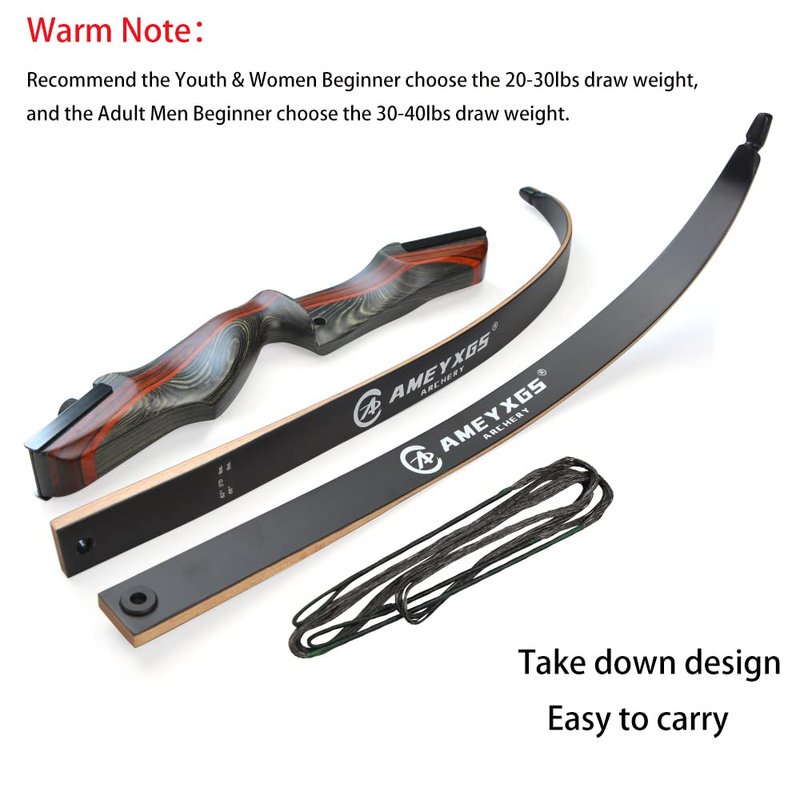 ZSHJGJR 62 Inch Takedown Recurve Bow and Arrow Set American Hunting Bow for Adults & Youth Beginner Traditional Wooden Bow Longbow 20-50lbs Right Handed for Archery Outdoor Hunting Shooting(30lbs)