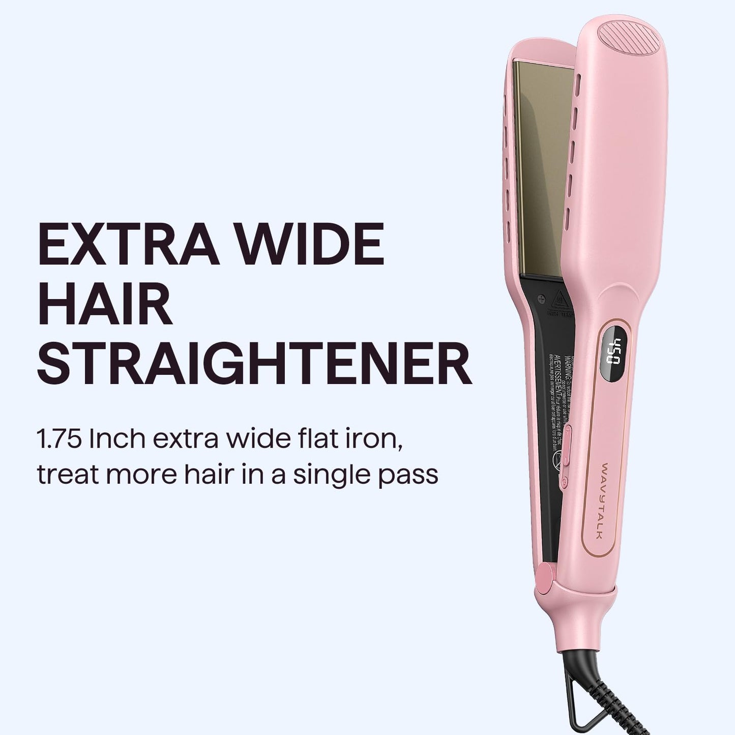 Wavytalk Wet to Straight Hair Straightener, Titanium 1.75 Inch Vent Sesh Wide Flat Iron, Straightener for Damp or Dry Hair with Dual Voltage Leave Silky & Smooth, Black