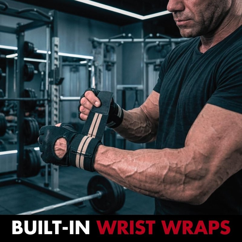 Fit Active Sports New Grip 2.0 Ventilated Weight Lifting Workout Gloves with Wrist Wraps for Gym Exercise, Weightlifting, Pull Ups - for Men & Women (M)