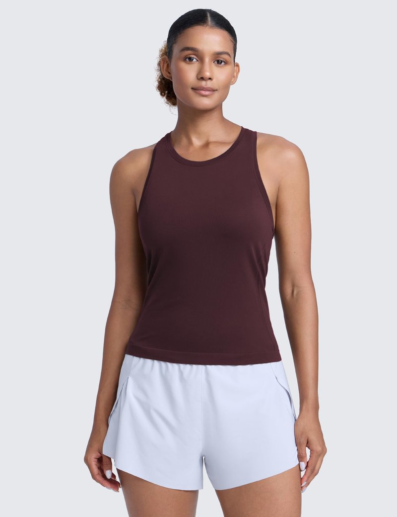 CRZ YOGA Seamless Workout Tank Tops for Women - Athletic Running Gym Sleeveless Shirts Crewneck Racerback Breathable Ripe Plum XX-Small