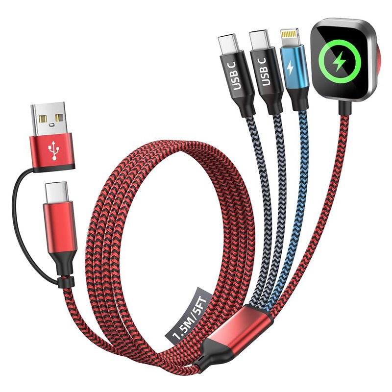 Cruise Essentials 2026, Travel Essentials Dual Type-C 4 in 2 Multi Charging Cable for iPhone Watch Charger/iPhone 17/IP, iWatch Charger, Compatible with iWatch 11-2/Ultra/iPhone 17-8,Car/ Camping 5FT