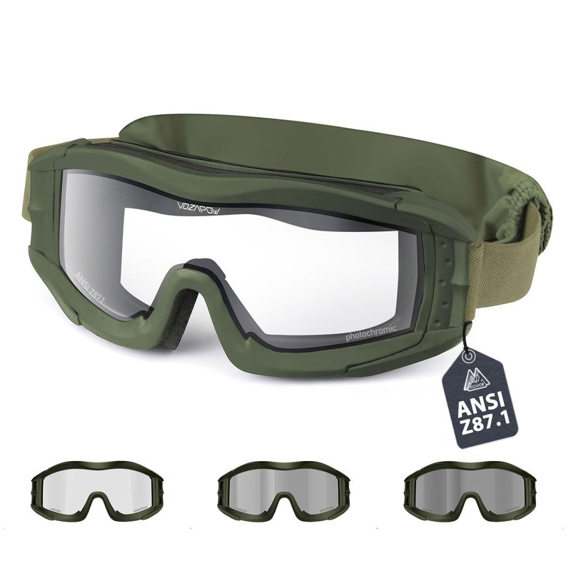 VOZAPOW Airsoft Goggles Anti Fog with ANSI Z87.1 Certified, Safety Goggles Impact Resistant, Tactical Shooting Glasses