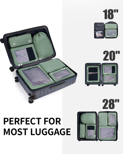 ECOHUB 7 Set Packing Cubes Tear-Resistant Luggage Packing Organizers with Number Icon for Travel Accessories Luggage Suitcase Machine Washable Packing Cubes (Green)