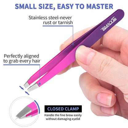 TsMADDTs 6 PCS Tweezers Set for Women, Eyebrow Tweezers with Curved Scissor for Ingrown Hair, Hair Plucking Daily Beauty Tools with Leather Travel Case